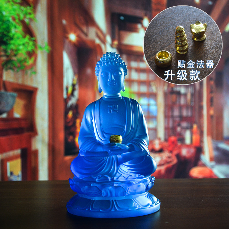 水琉璃释迦佛三宝佛佛堂供奉摆件