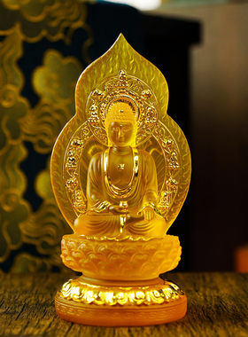 水琉璃佛堂供奉药师琉璃佛像摆件