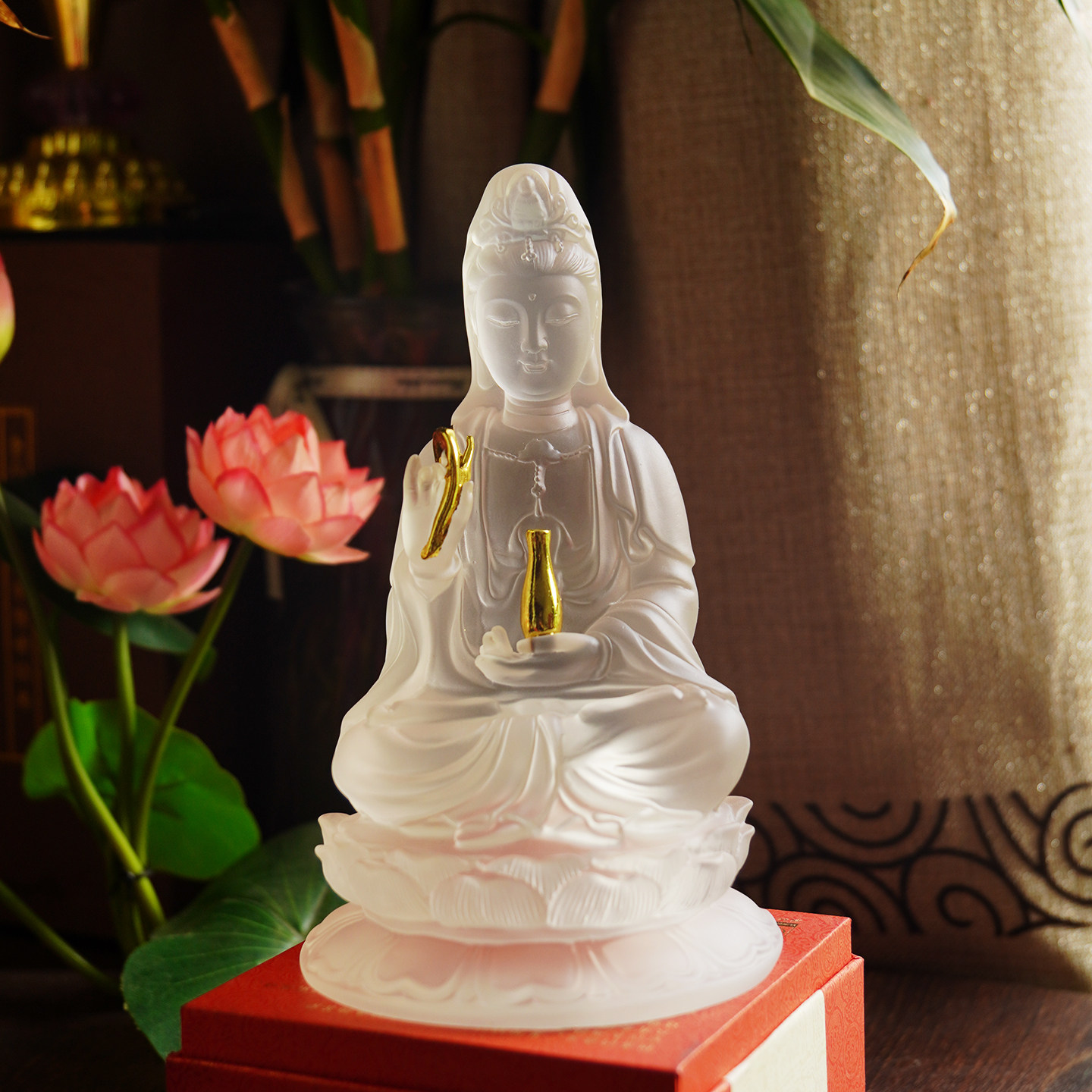 精品水琉璃观音菩萨佛像佛堂家居供奉室内观世音树脂工艺品摆件