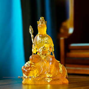 水琉璃家用佛堂持剑文殊供奉摆件