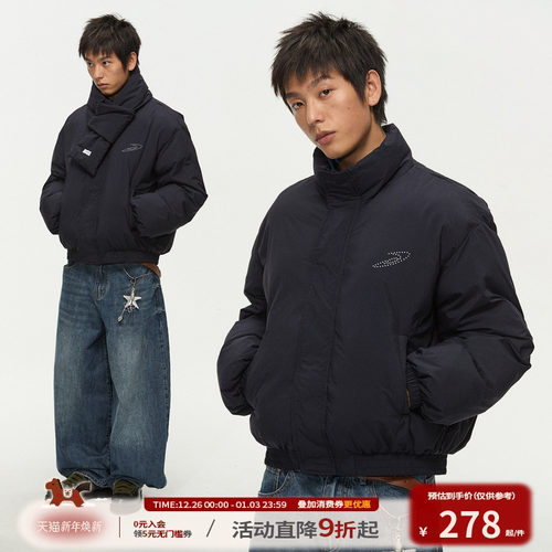 【余景天同款】江南先生NewJNXS保暖防风可拆卸围巾撞色棉服外套