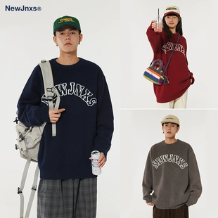 潮牌宽松慵懒风针织衫 外套 JNXS江南先生日系LOGO情侣毛衣男女春季