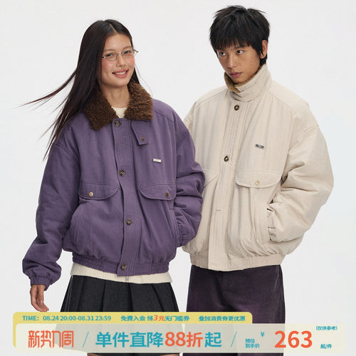 江南先生NewJNXS复古毛领bomber夹克休闲工装棉服做旧洗水外套冬