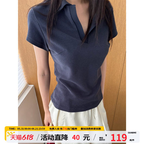 江南先生NewJNXS毛巾针织'vivian'短袖T恤纯色修身V领polo衫上衣