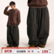 宽松直筒休闲长裤 江南先生NewJNXS复古暗纹格子抽绳阔腿裤 春男士