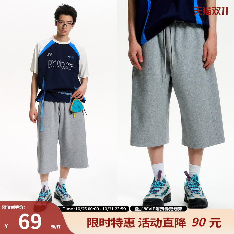 江南先生NewJNXS美式复古320G果冻空气棉七分裤夏情侣宽松中长裤
