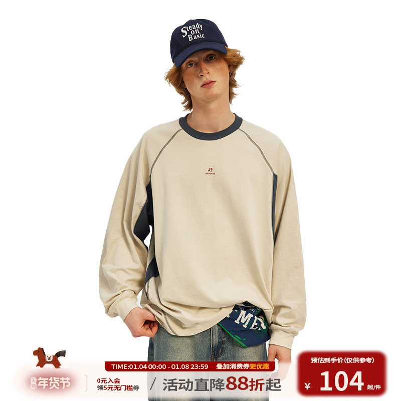 江南先生NewJNXS美式拼接印花长短款长袖T恤男女秋潮牌宽松打底衫