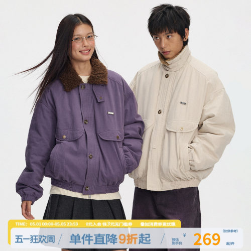 江南先生NewJNXS复古毛领bomber夹克休闲工装棉服做旧洗水外套冬