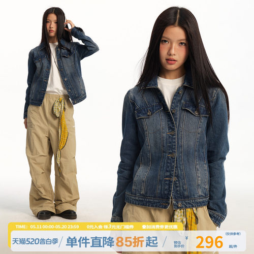 江南先生NewJNXS重磅复古翻领挺括牛仔外套春修身短款正肩夹克女