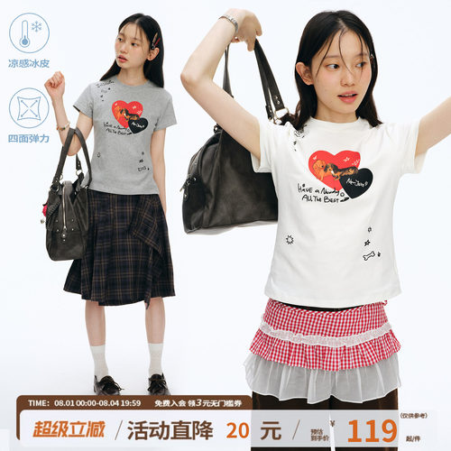 江南先生NewJNXS索罗娜凉感速干防晒爱心小狗印花宽松短袖T恤女