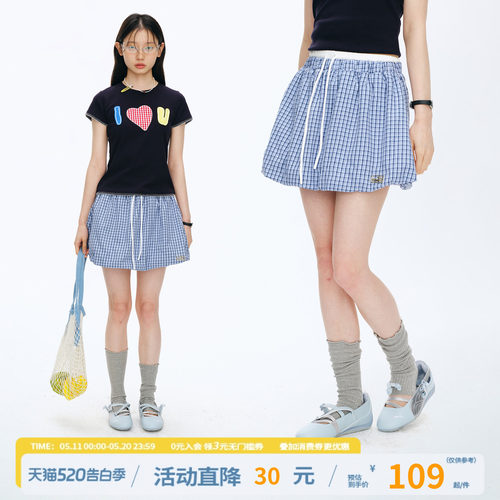 江南先生NewJNXS'甜妹'双腰头撞色复古格纹半身裙简约百搭超短裙