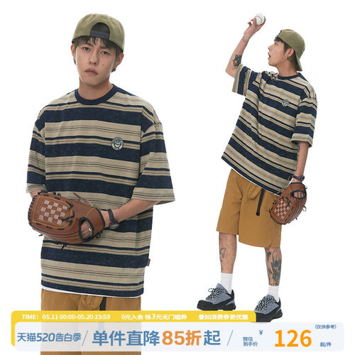 江南先生NewJNXS美式复古条纹短袖T恤男夏2024新款潮半袖打底情侣