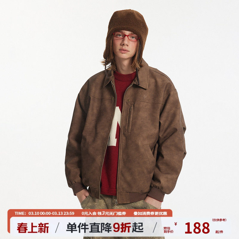 江南先生NewJNXS美式复古五角星铆钉皮衣夹克羽绒服春男女潮外套