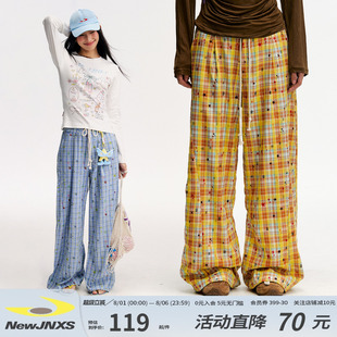 江南先生NewJNXS星星格子印花薄款 夏寬松百搭直筒長(zhǎng)褲 辣妹休閑褲