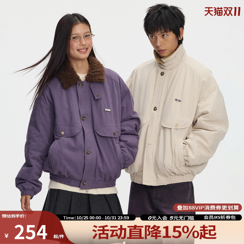 江南先生NewJNXS复古毛领bomber夹克休闲工装棉服做旧洗水外套冬