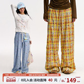 宽松百搭直筒长裤 江南先生NewJNXS星星格子印花薄款 辣妹休闲裤