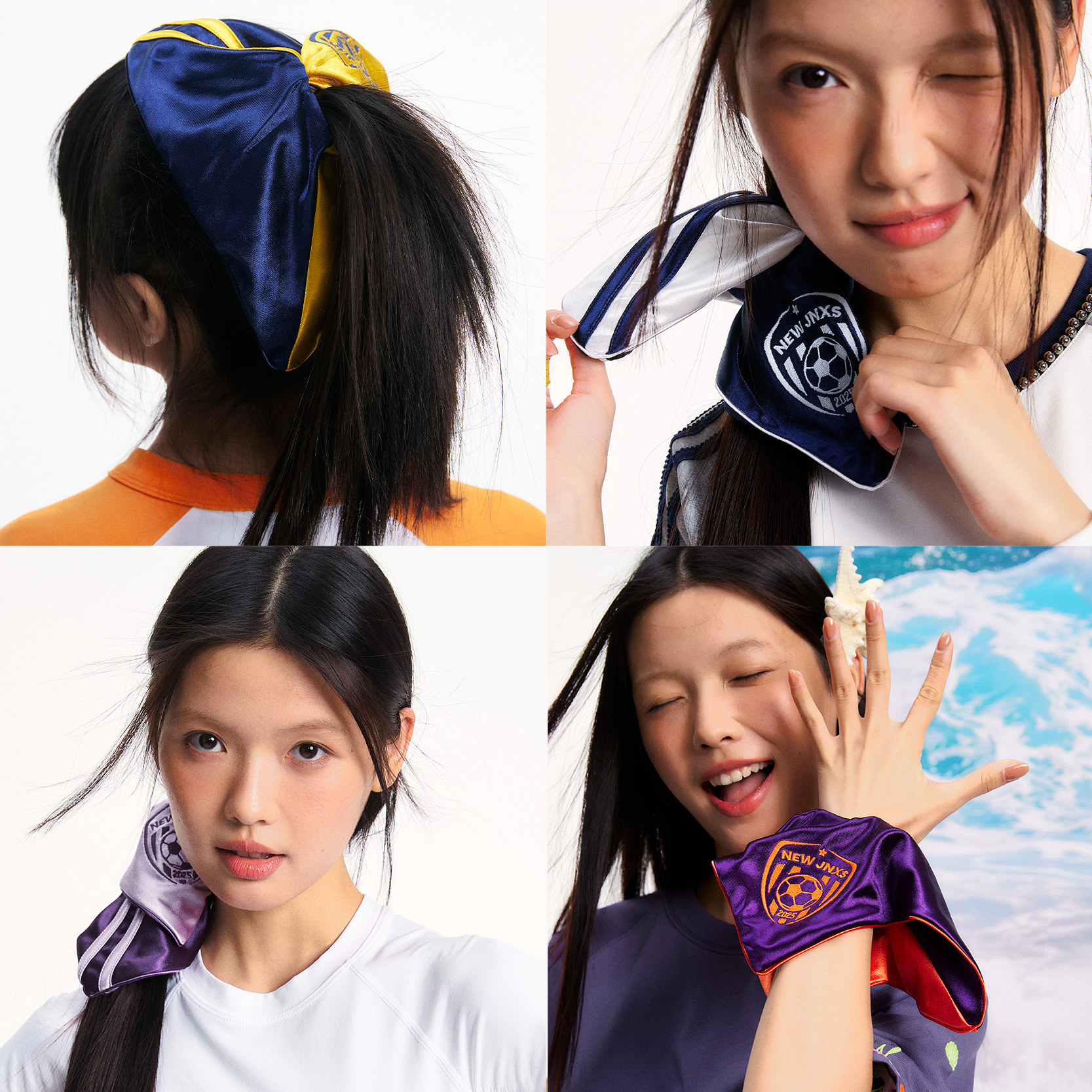江南先生NewJNXS织带撞色刺绣球衣风方形发圈夏季时尚百搭发饰女