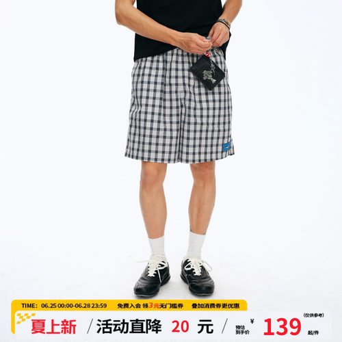 江南先生NewJNXS复古格纹阔腿短裤夏季刮刮乐织唛logo休闲裤男女