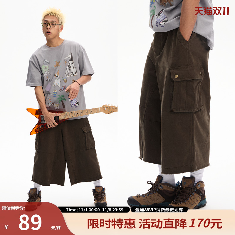 美式阔腿直筒宽松潮牌工装裤男夏