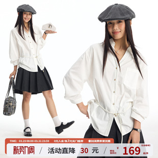 衬衣女款 春休闲宽松薄款 衬衫 江南先生NewJNXS纯色打褶收腰V领半袖