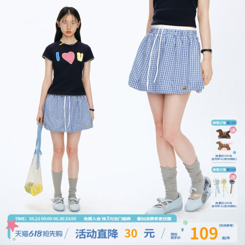 江南先生NewJNXS'甜妹'双腰头撞色复古格纹半身裙简约百搭超短裙