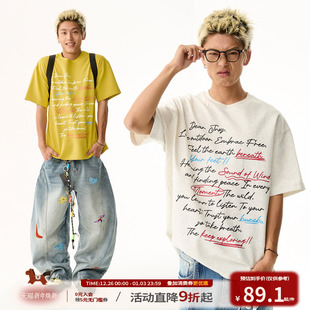 江南先生NewJNXS手写信字母印花太空棉短袖 tee T恤男抗皱硬挺半袖