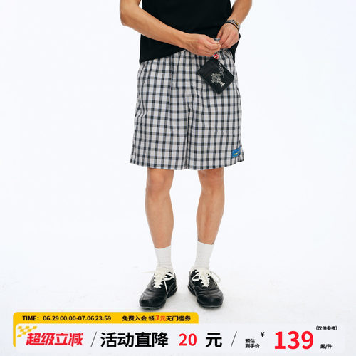 江南先生NewJNXS复古格纹阔腿短裤夏季刮刮乐织唛logo休闲裤男女