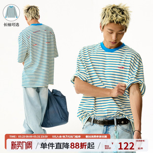 tee夏 T恤男女宽松情侣半袖 江南先生NewJNXS 野生无限280g条纹短袖
