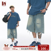 江南先生NewJNXS美式 短裤 复古破洞流苏做旧牛仔短裤 男夏直筒工装