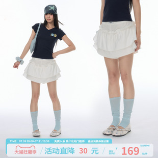 江南先生NewJNXS「SS系列」双层荷叶边梭织A字裙裤层次感半身裙女