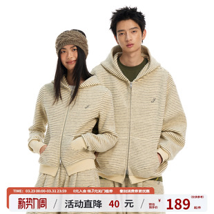 江南先生NewJNXS高克重条纹撞色连帽外套春季 刺绣宽松卫衣情侣款