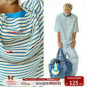 T恤男女宽松情侣半袖 江南先生NewJNXS 野生无限280g条纹短袖 tee夏