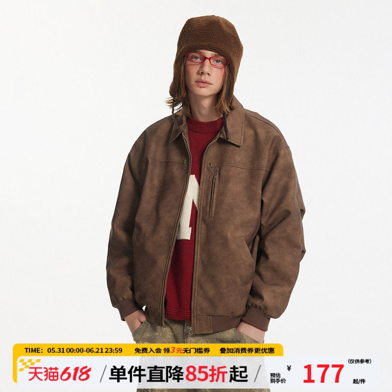 江南先生NewJNXS美式复古五角星铆钉皮衣夹克羽绒服春男女潮外套