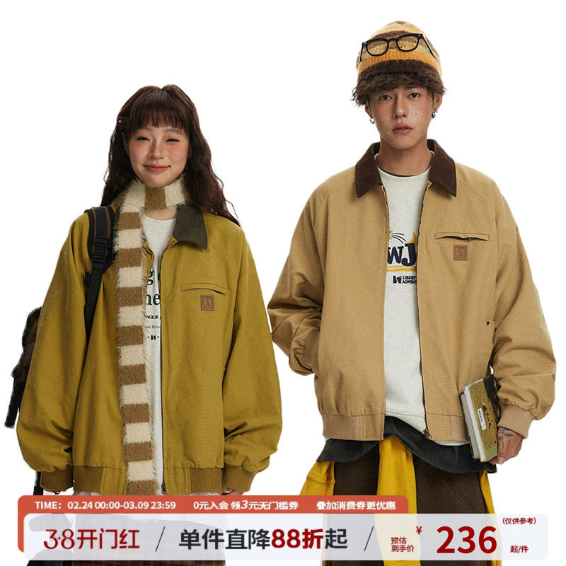 江南先生NewJNXS美式复古翻领工装夹克男女春秋潮外套宽松情侣款