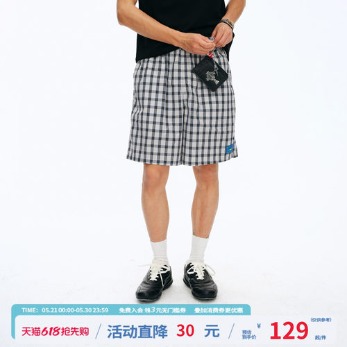 江南先生NewJNXS复古格纹阔腿短裤夏季刮刮乐织唛logo休闲裤男女
