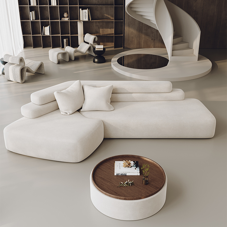意式极简酒店转角沙发公司大厅斜转角沙发双靠背弧形异形设计沙发