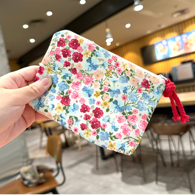 迷你拉链小包帆布袋包内收纳口红化妆包钥匙随身便携杂物小碎花