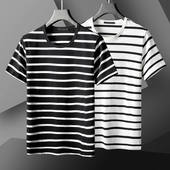 短袖 夏季 上男装 男士 冰丝条纹休闲捡漏t恤衣服潮牌半袖 体恤衫