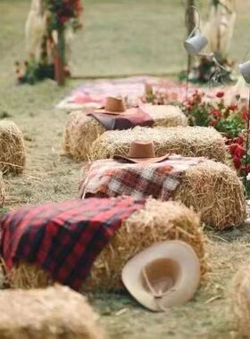 草垛方形装饰农家乐草垛子摄影道具秸秆谷草捆铺圆形谷堆干稻草堆