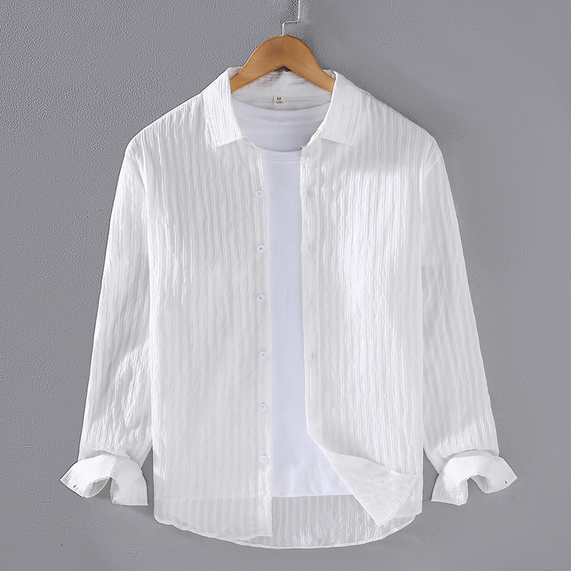 防晒衣竖条纹长袖衬衫男士春夏季百搭衬衣提花潮流时尚皮肤衣外套