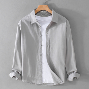上衣清新潮流全棉衬衣男士 秋季 高级感休闲男装 男长袖 纯色纯棉衬衫