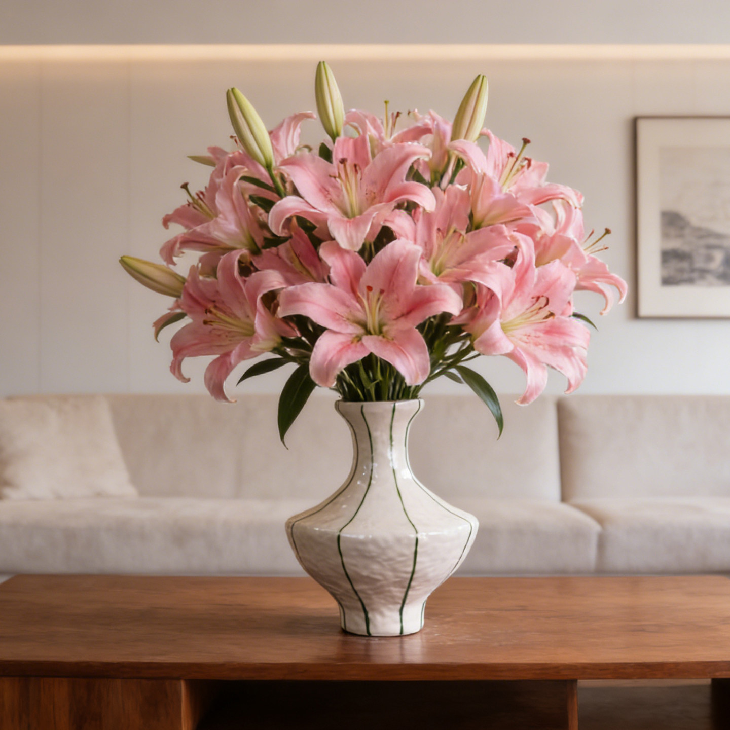 景德镇绿色线条长颈飞碟陶瓷餐桌水培花瓶摆件客厅插花轻奢高级感,家居饰品,花瓶,淘宝优惠券,粉丝福利购,淘宝优惠卷