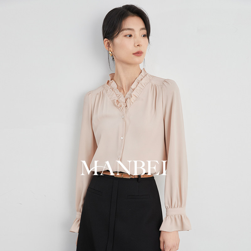 曼贝衬衫女高级感2026春秋新款法式别致长袖雪纺上衣宽松洋气衬衣