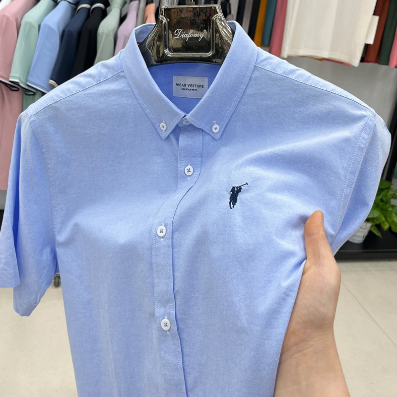 保罗品牌专柜白衬衫男士短袖夏季休闲全棉刺绣称衫高级感衬衣外套