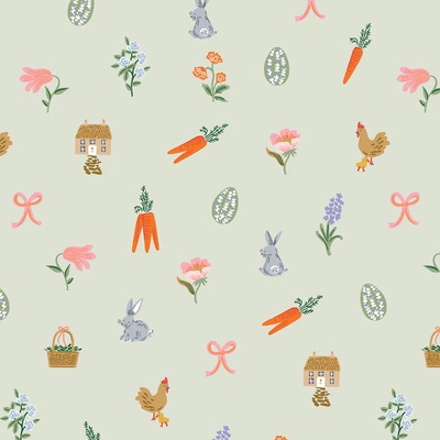 美国进口 Rifle Paper Co. Basket 小兔菜篮子 布料 DIY 两份起拍