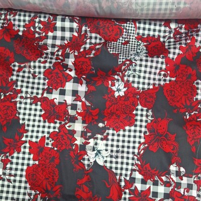 手工diy布料面料 复古风格纹玫瑰花 斜纹贡缎服装印花面料 半米价