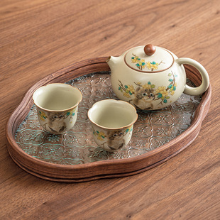 汝窑黄花萌猫西施壶家用泡茶单壶陶瓷功夫茶具可开片一壶两杯套装