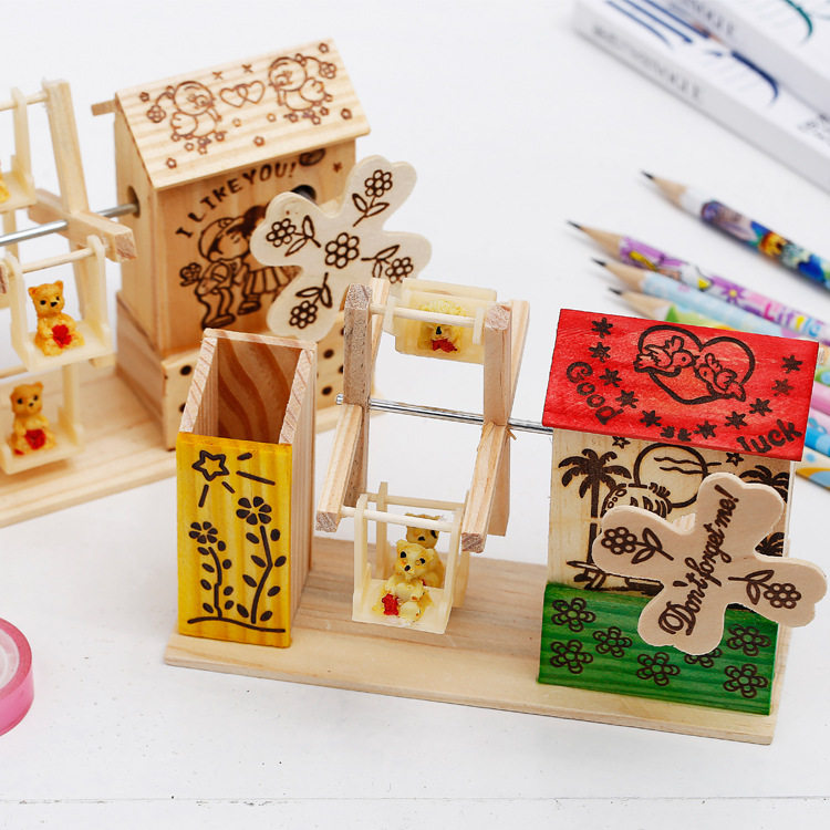 彩色风车音乐盒 木质音乐风车怀旧家居摆件 发条式八音盒创意礼物