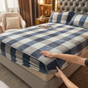 2022新款加厚牛奶绒床笠加厚法莱绒床罩格子床垫套三件套一件