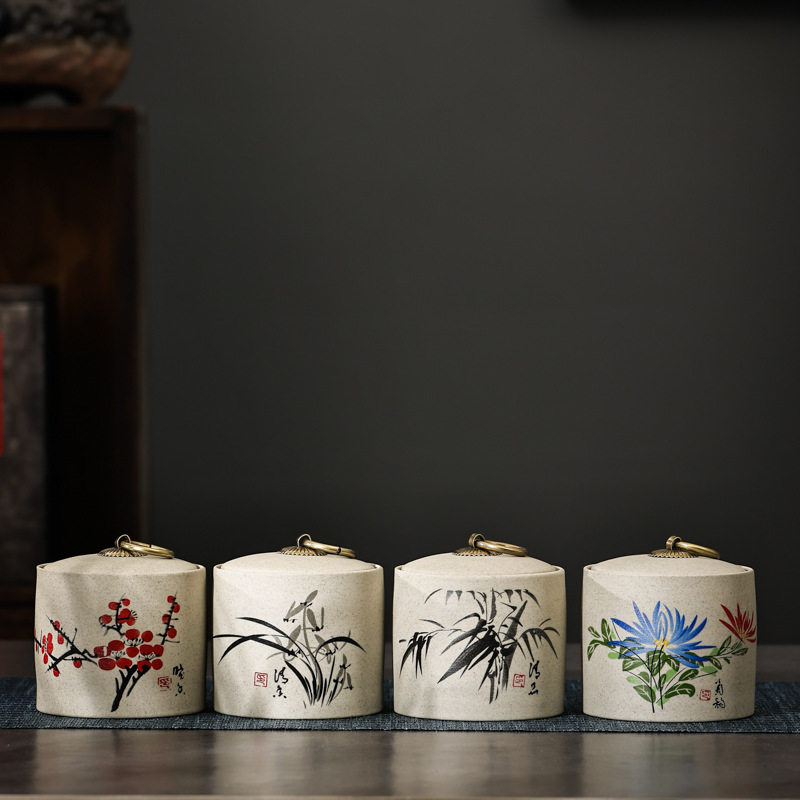 粗陶茶叶罐小号密封罐50克装家用防潮储存罐红茶绿茶包装